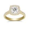 Yellow Gold Prong Set Round Diamond Square Halo Ring Setting