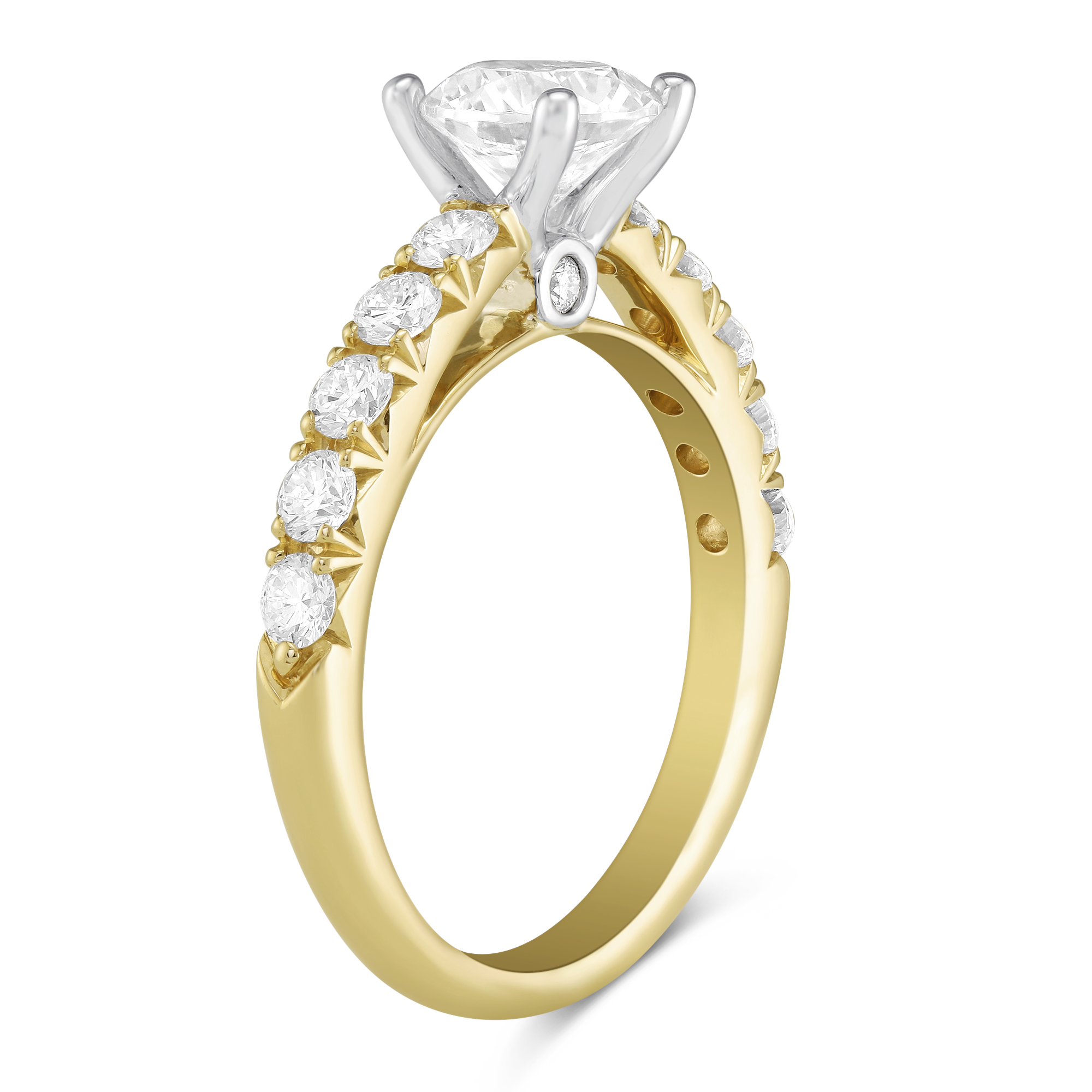 Yellow Gold Prong Set Diamond Cathedral Ring Setting