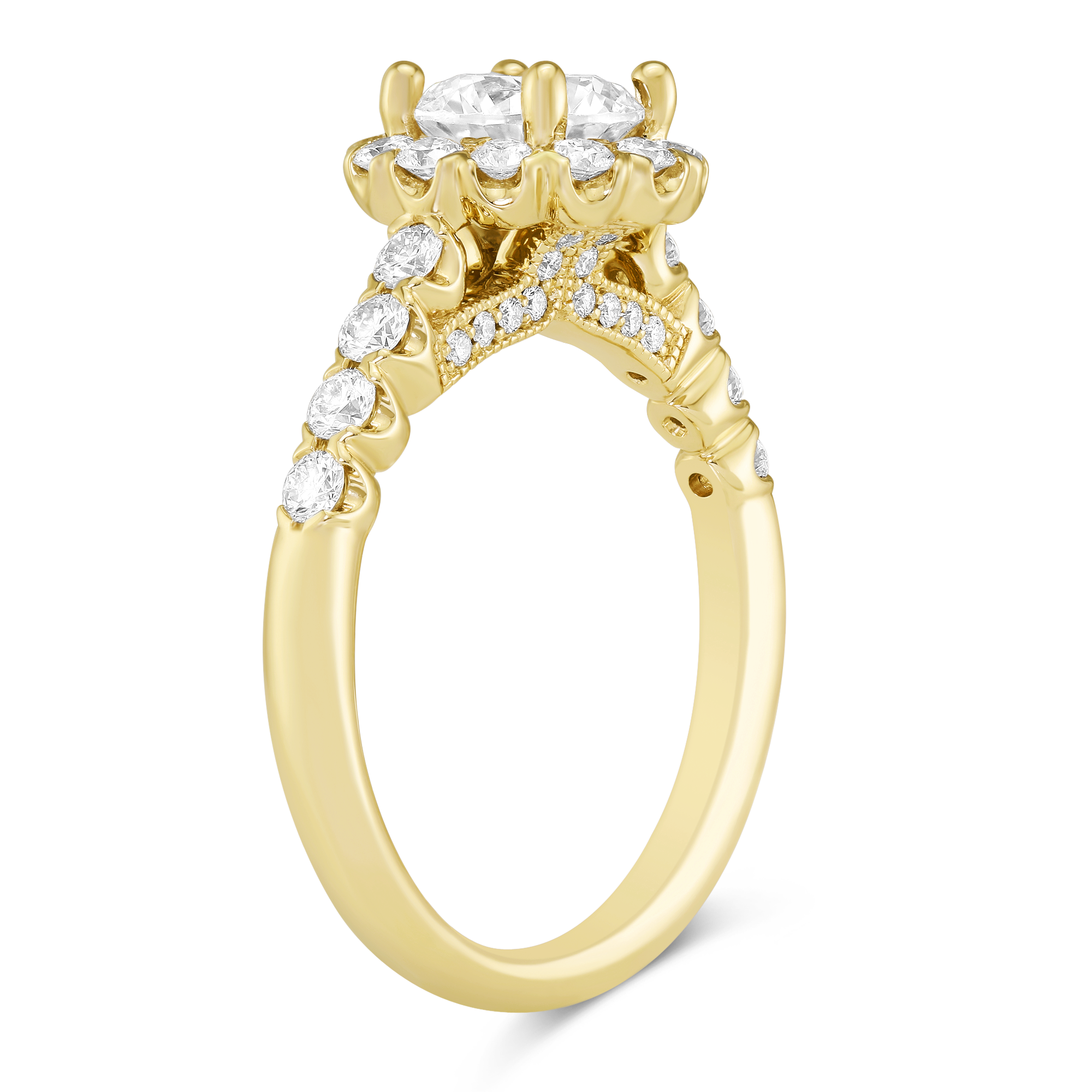14K Yellow Gold Prong Set Diamond Halo Ring Setting
