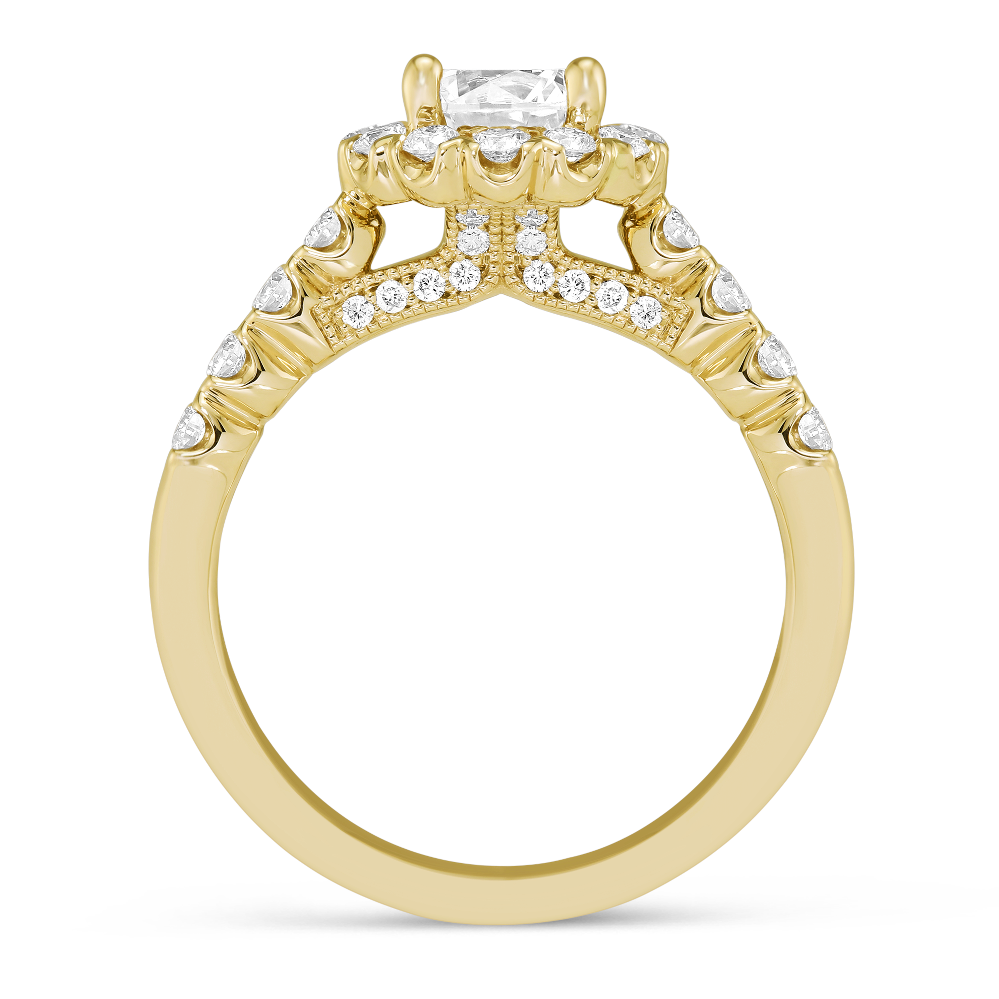 14K Yellow Gold Prong Set Diamond Halo Ring Setting