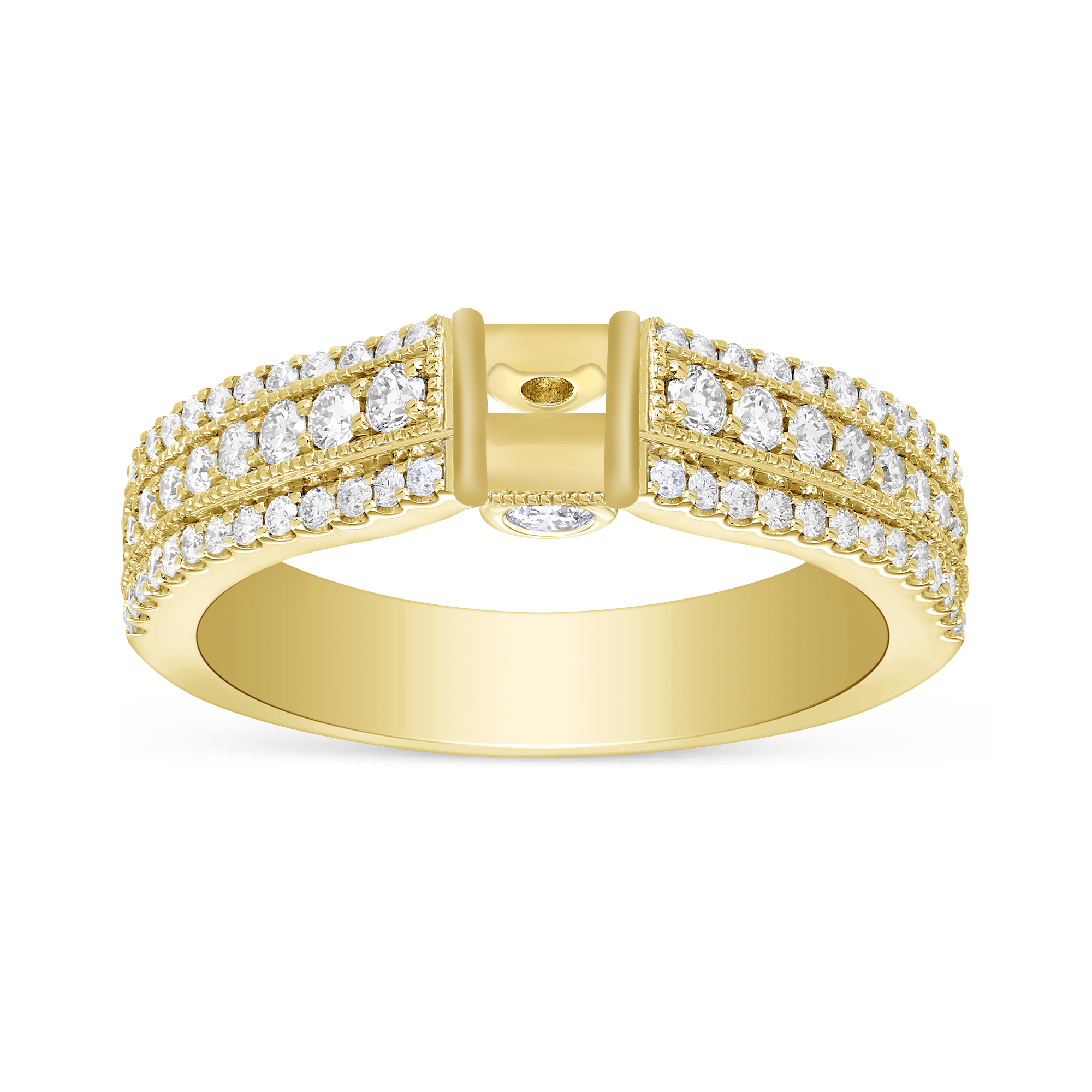 Yellow Gold Three Row Diamond Ring Setting With Milgrain