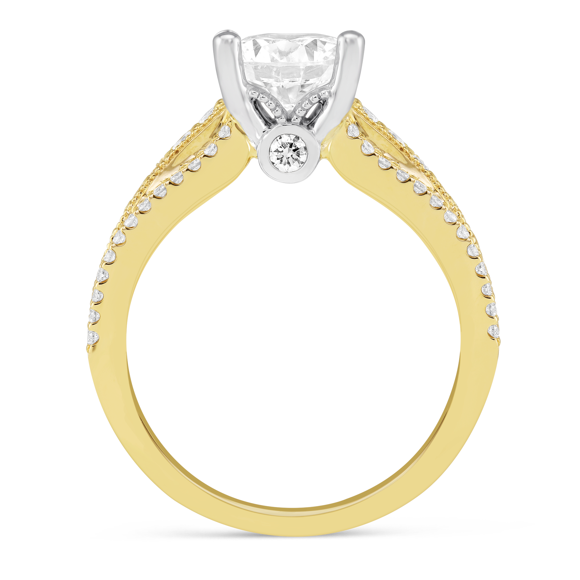 Yellow Gold Three Row Diamond Ring Setting With Milgrain