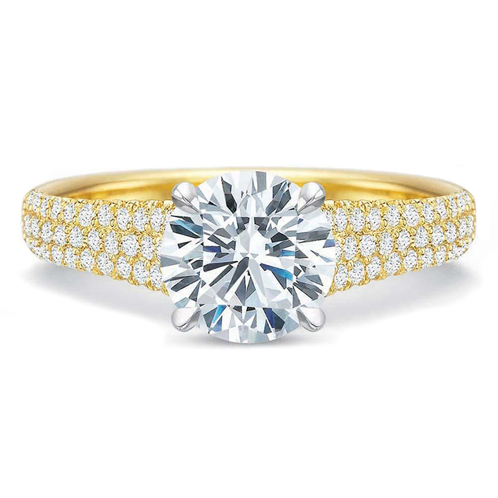 18K Yellow Gold 3 Row Diamond Shank Ring Setting, 0.28cttw
