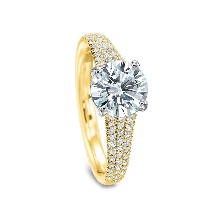 18K Yellow Gold 3 Row Diamond Shank Ring Setting, 0.28cttw