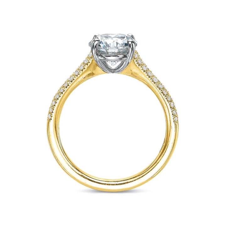 18K Yellow Gold 3 Row Diamond Shank Ring Setting, 0.28cttw