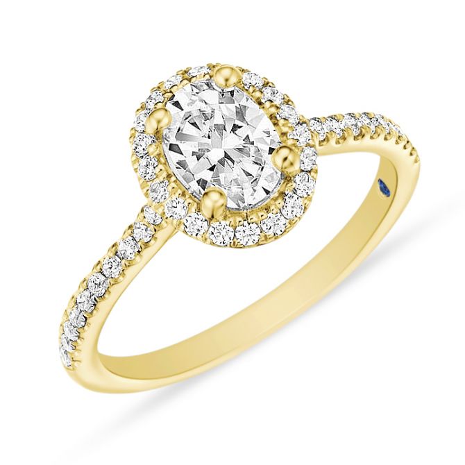 14K Yellow Gold Diamond Halo Ring Setting for 1.00ct Oval Center Diamond