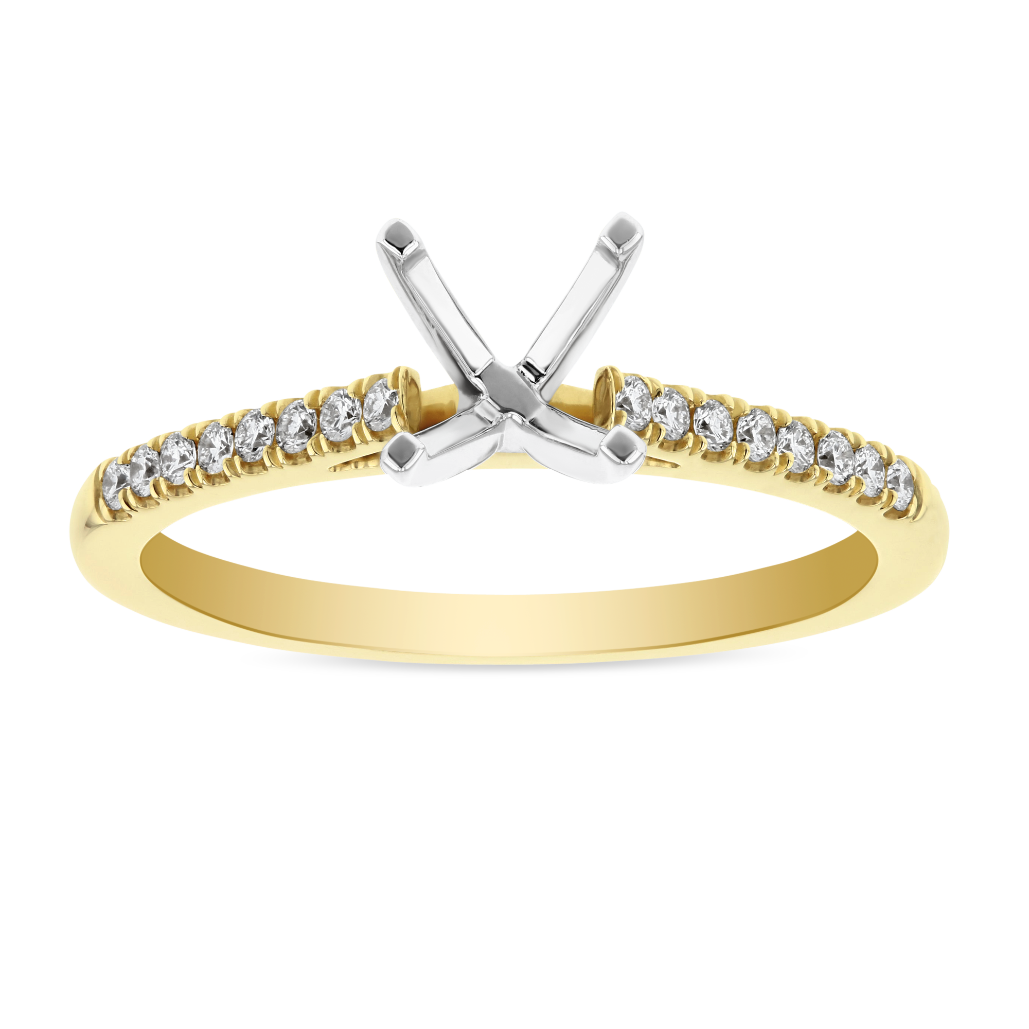 14K Yellow Gold Prong Set Diamond Ring Setting For 1.00ct Center Diamond