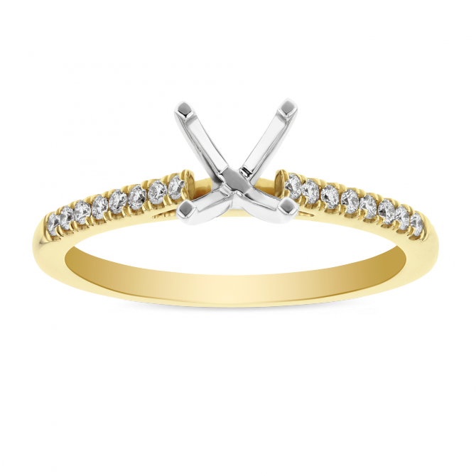 14K Yellow Gold Prong Set Diamond Ring Setting For 1.00ct Center Diamond