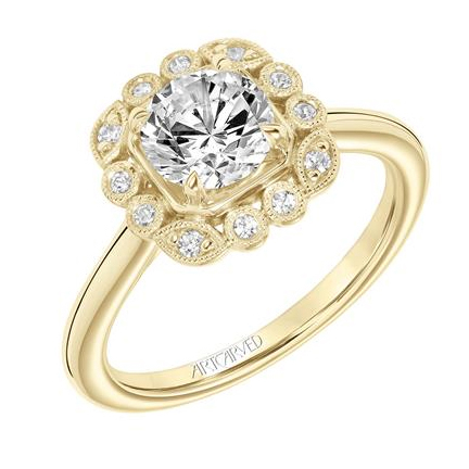 ArtCarved 14K Yellow Gold Mabel Diamond Halo Ring Setting, 0.12aptw