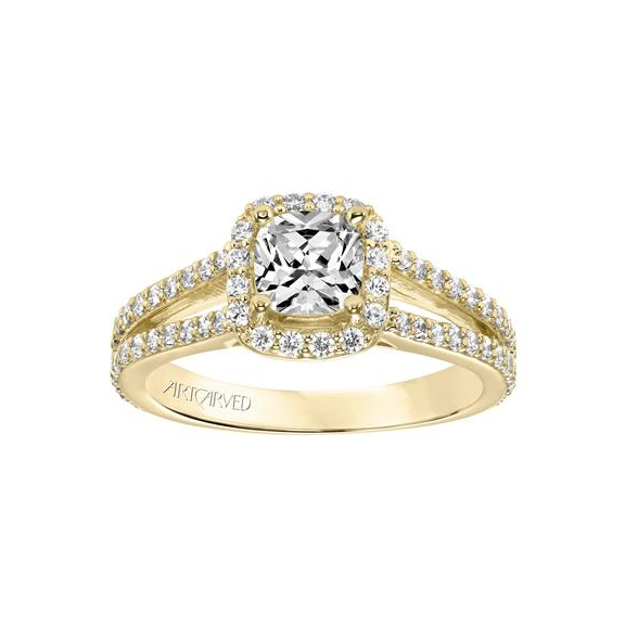 ArtCarved 14K Yellow Gold Classic Diamond Halo Split Shank Ring Setting, 0.70aptw