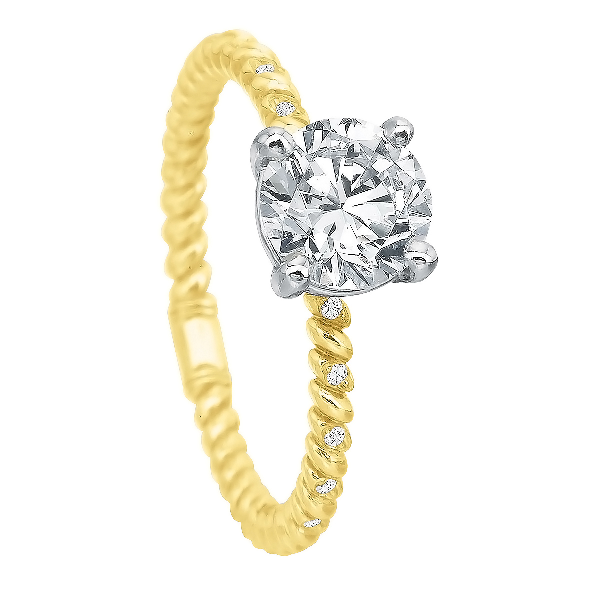 Diamond Alternating Thin Rope Pattern Ring Setting in Yellow Gold ...