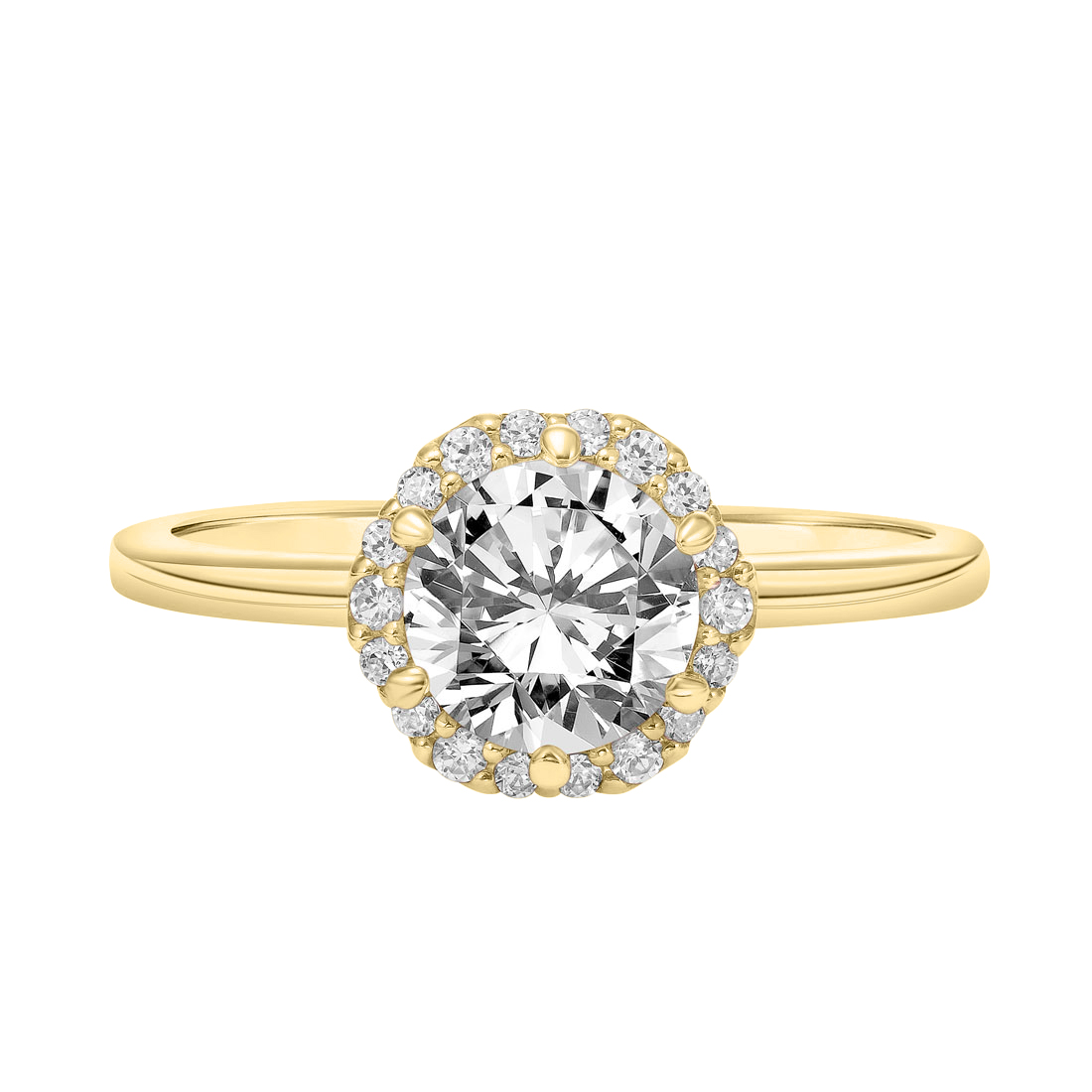 Diamond Halo Engagement Ring Setting with Petite Plain Shank in Yellow Gold