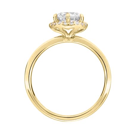 Diamond Halo Engagement Ring Setting with Petite Plain Shank in Yellow Gold