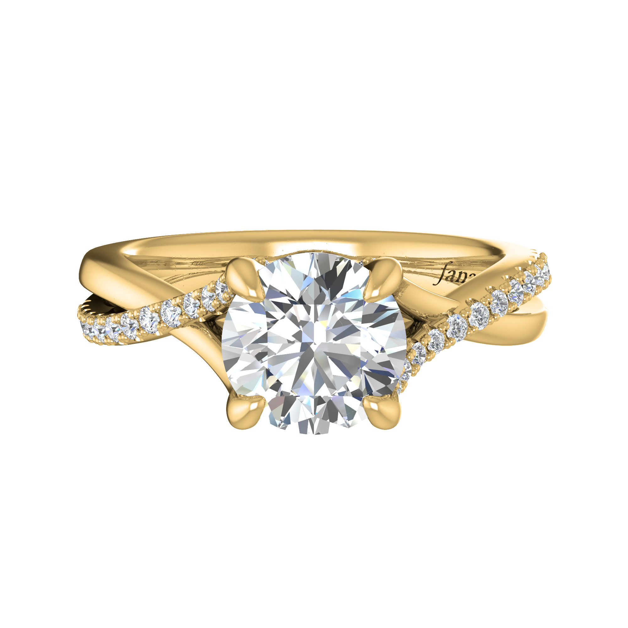 Yellow Gold Diamond Crossover Shank Ring Setting