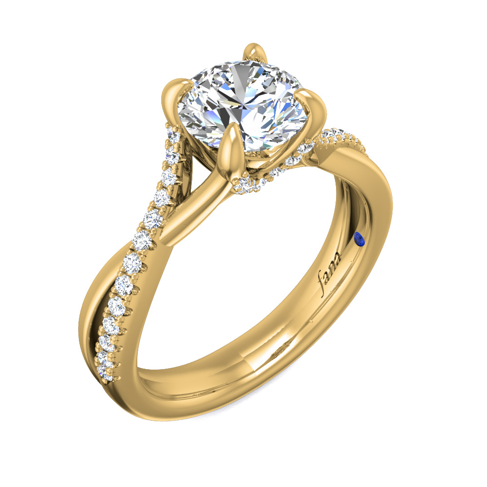 Yellow Gold Diamond Crossover Shank Ring Setting