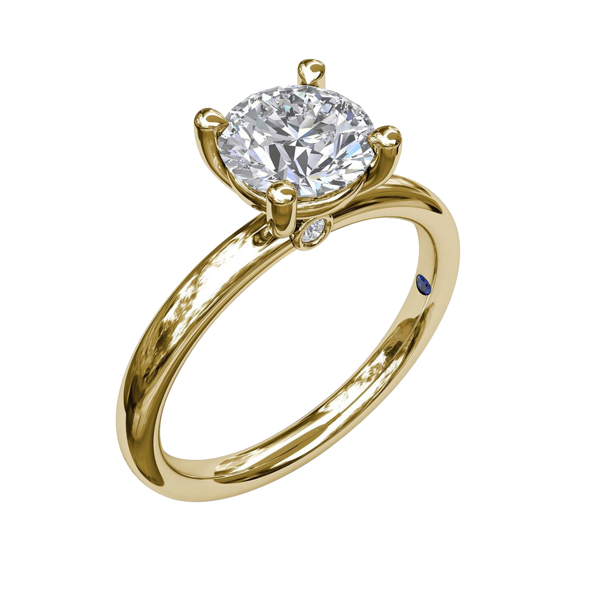 Yellow Gold Solitaire 4 Prong Cathedral Ring Setting with Diamond Gallery, 1.25 ct Head