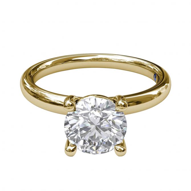 Yellow Gold Solitaire 4 Prong Cathedral Ring Setting with Diamond Gallery, 2 ct Head