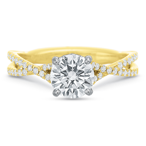 Diamond 2 Row Crossover Engagement Ring Setting in Yellow Gold