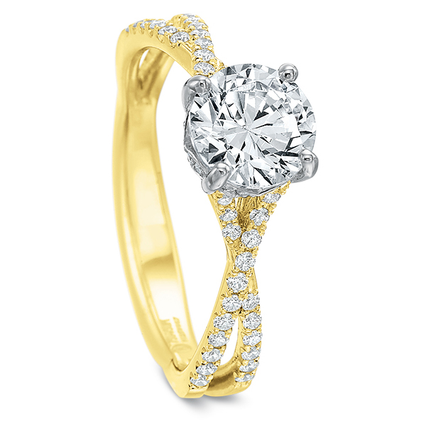 Diamond 2 Row Crossover Engagement Ring Setting in Yellow Gold