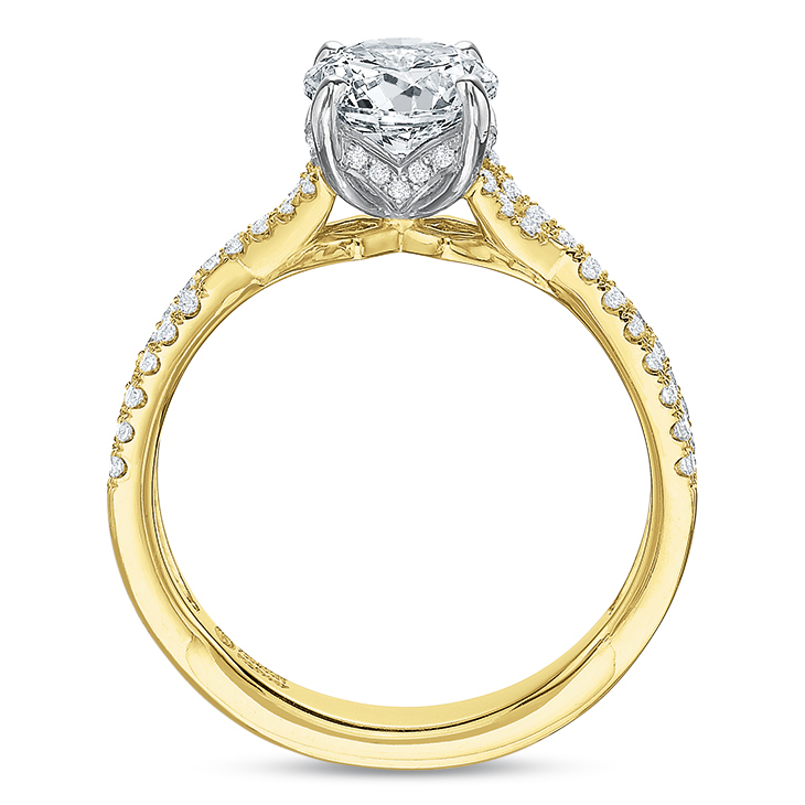 Diamond 2 Row Crossover Engagement Ring Setting in Yellow Gold