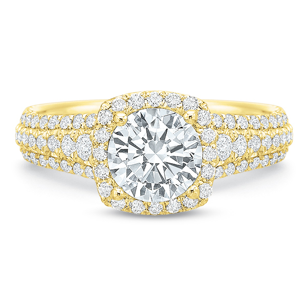 Diamond Halo & Pavé Tapered Shank Engagement Ring Setting in Yellow Gold