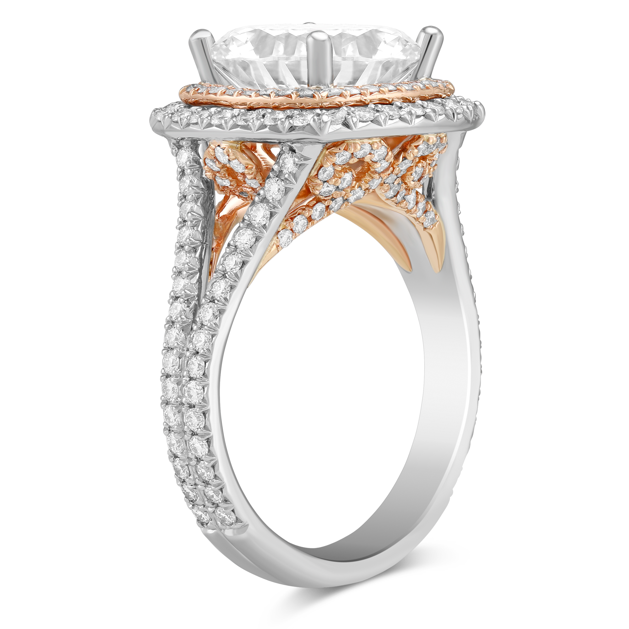 Platinum and18K Rose Gold Double Halo Ring Setting