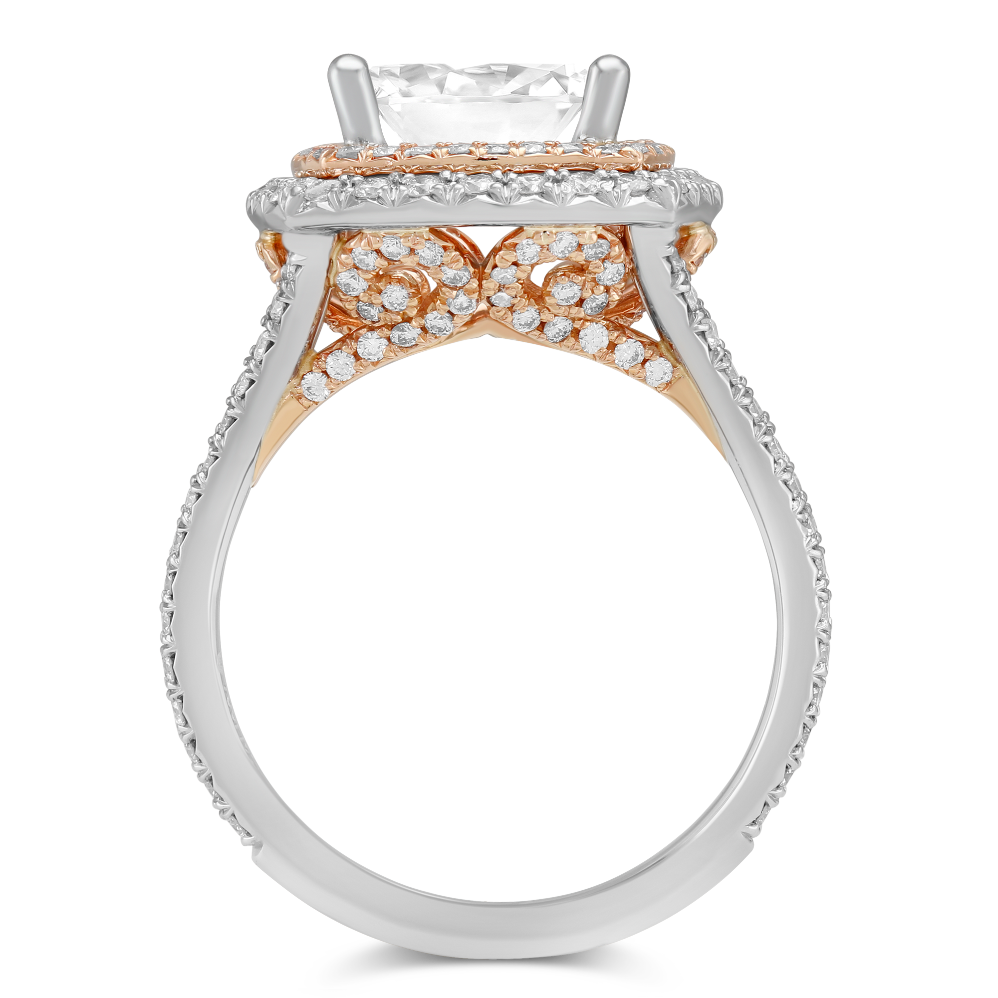 Platinum and18K Rose Gold Double Halo Ring Setting