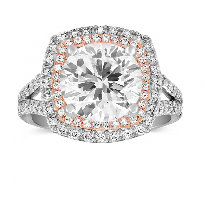 Platinum and18K Rose Gold Double Halo Ring Setting