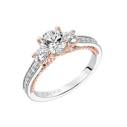 ArtCarved 14K White & Rose Gold Round Diamond Marlow Ring Setting, 0.44aptw