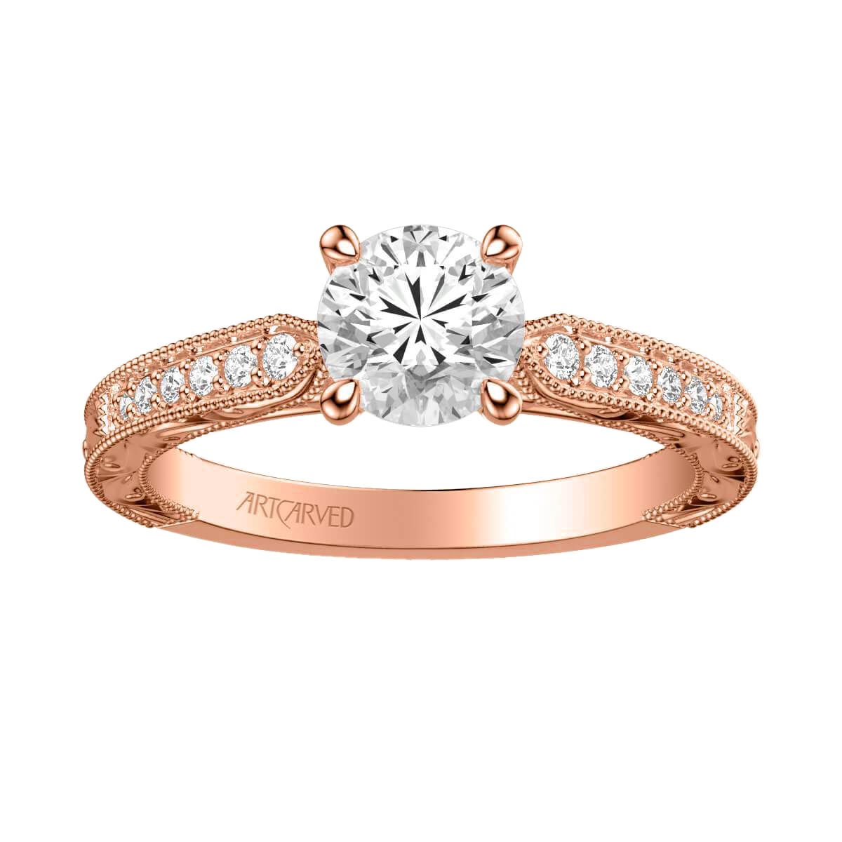 ArtCarved Julie Vintage Side Stone Diamond Engagement Ring Setting in Rose Gold