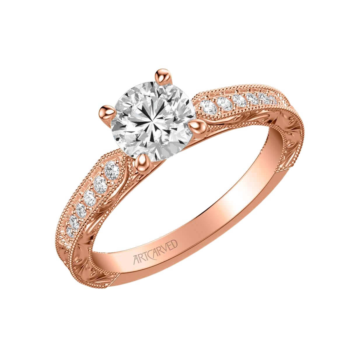 ArtCarved Julie Vintage Side Stone Diamond Engagement Ring Setting in Rose Gold