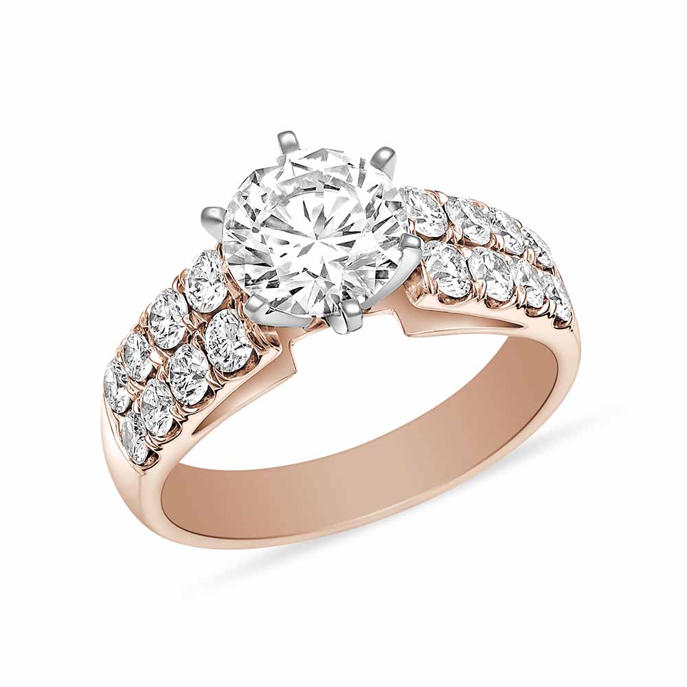 Rose Gold Diamond 2 Row Ring Setting for Round Center Diamond