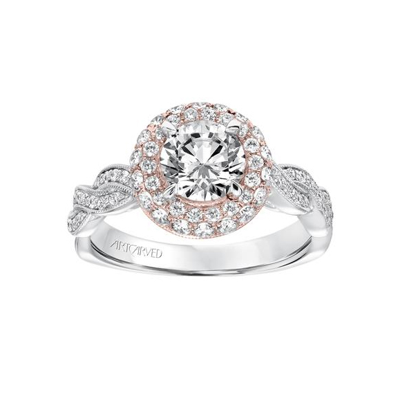 ArtCarved Two Tone Anja Double Diamond Halo Twisted Ring Setting, 0.57aptw