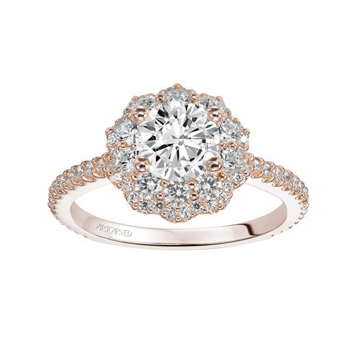 ArtCarved 14K Rose Gold Priscilla Double Diamond Halo Ring Setting, 0.78cttw