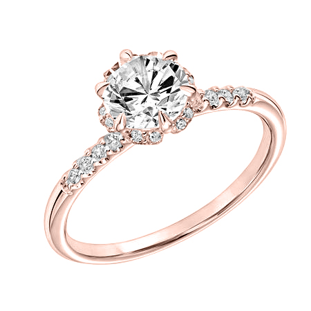 Diamond Scalloped Halo & Side Stone Petite Engagement Ring Setting in Rose Gold