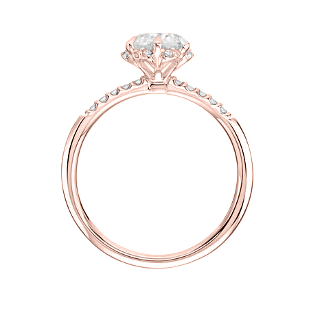 Diamond Scalloped Halo & Side Stone Petite Engagement Ring Setting in Rose Gold