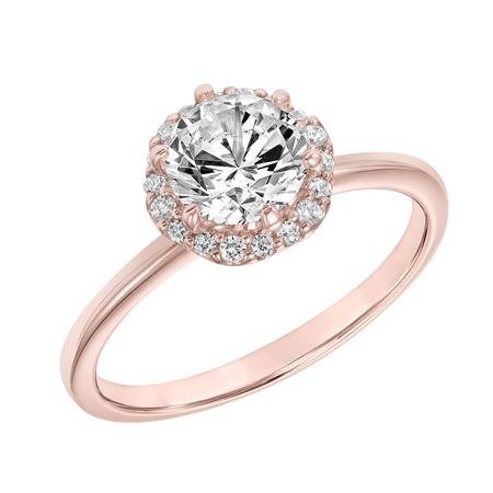 Diamond Halo Engagement Ring Setting with Petite Plain Shank in Rose Gold