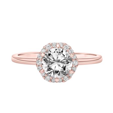 Diamond Halo Engagement Ring Setting with Petite Plain Shank in Rose Gold