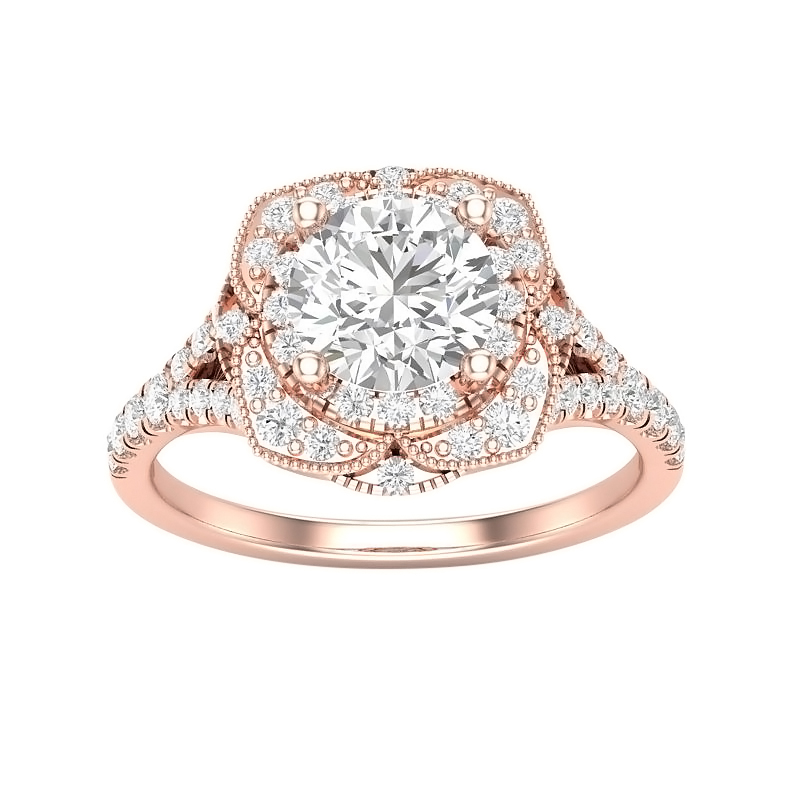 Diamond Milgrain Flower Framed Split Shank Ring Setting in Rose Gold