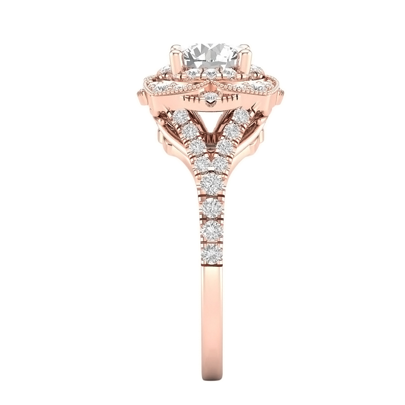 Diamond Milgrain Flower Framed Split Shank Ring Setting in Rose Gold