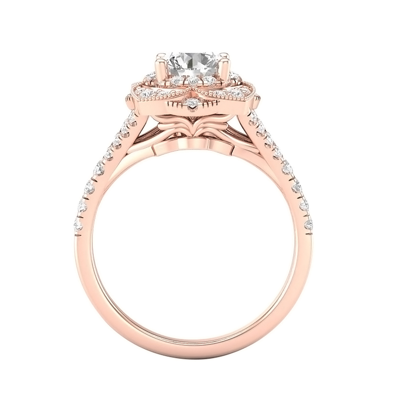 Diamond Milgrain Flower Framed Split Shank Ring Setting in Rose Gold