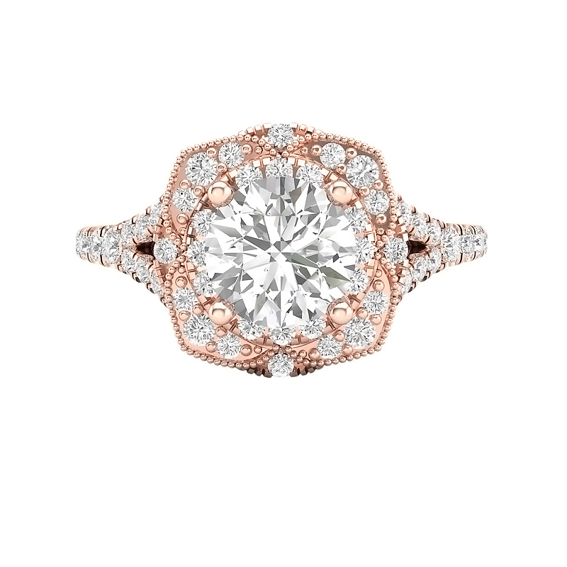 Diamond Milgrain Flower Framed Split Shank Ring Setting in Rose Gold