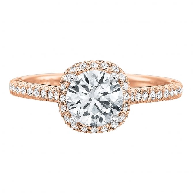 Diamond Cushion Halo & Pavé Shank Ring Setting in Rose Gold