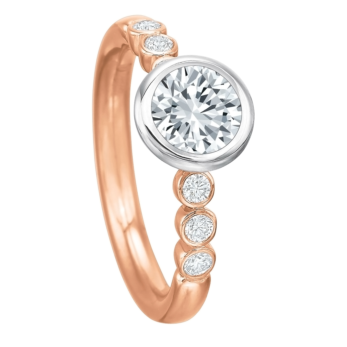 6 Diamond Bezel Set Ring Setting in Rose Gold