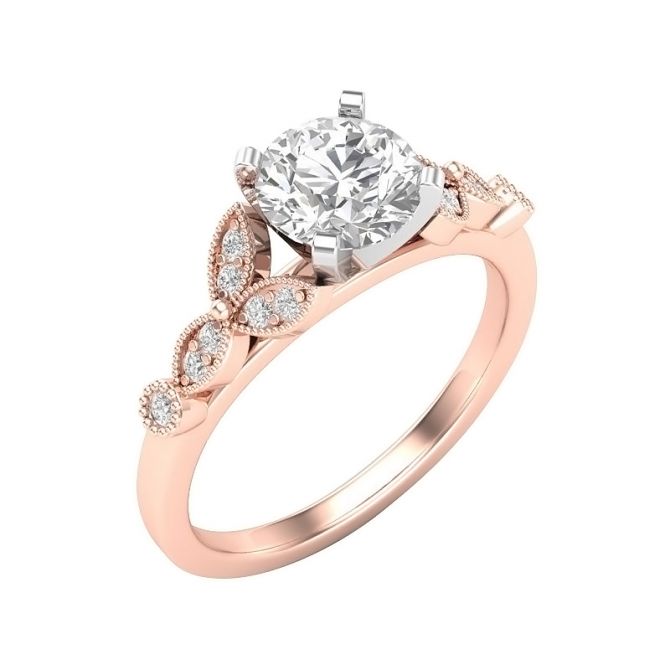 Diamond Milgrain  Leaf Pattern Ring Setting  in Rose Gold
