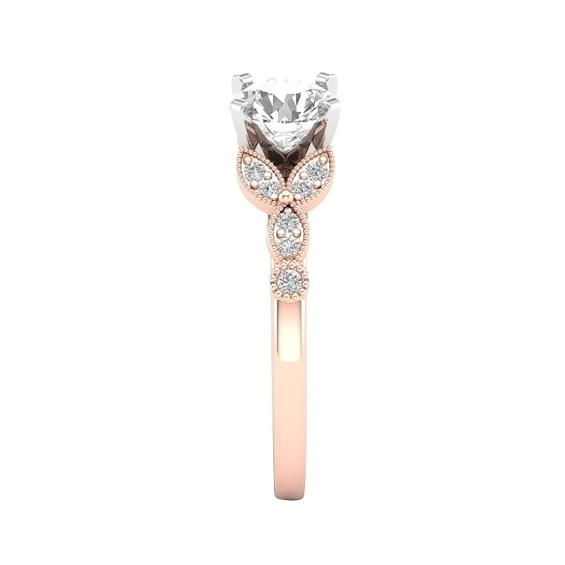 Diamond Milgrain  Leaf Pattern Ring Setting  in Rose Gold