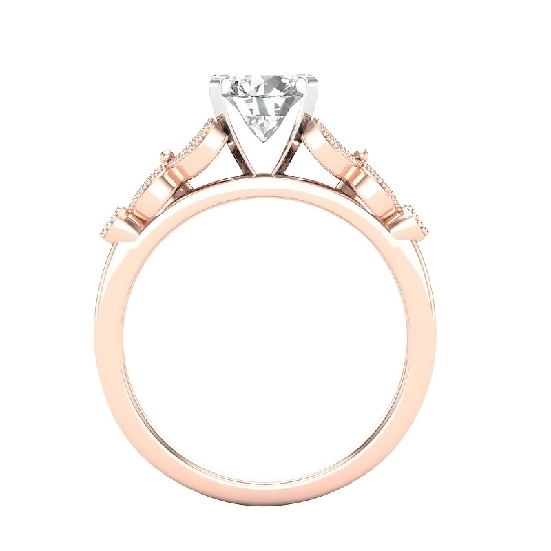 Diamond Milgrain  Leaf Pattern Ring Setting  in Rose Gold