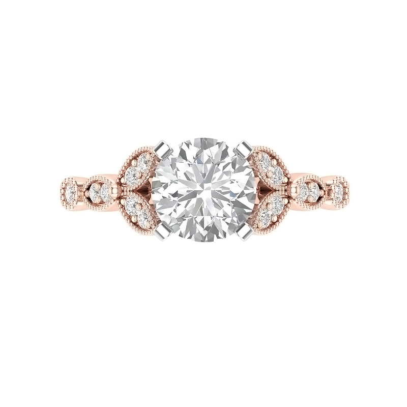 Diamond Milgrain  Leaf Pattern Ring Setting  in Rose Gold