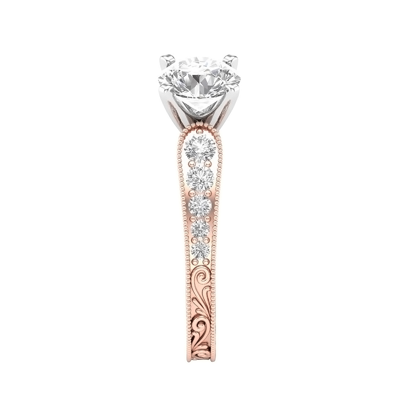 Diamond Shank Ring Setting with Milgrain Edge & Filigree in Rose Gold