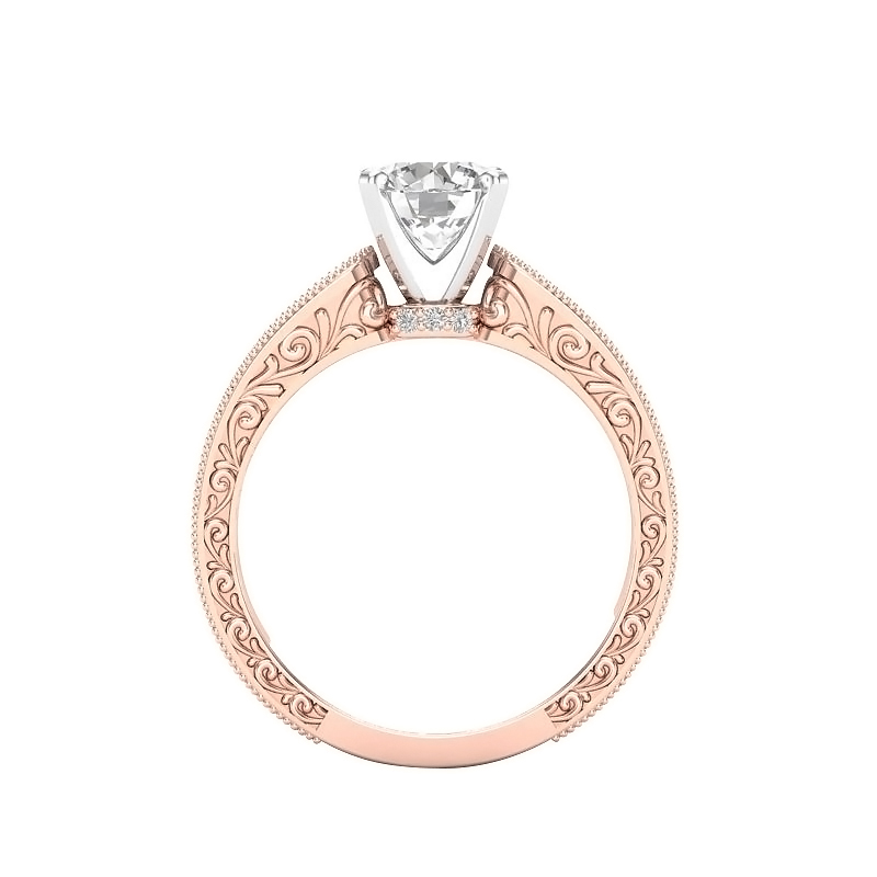 Diamond Shank Ring Setting with Milgrain Edge & Filigree in Rose Gold